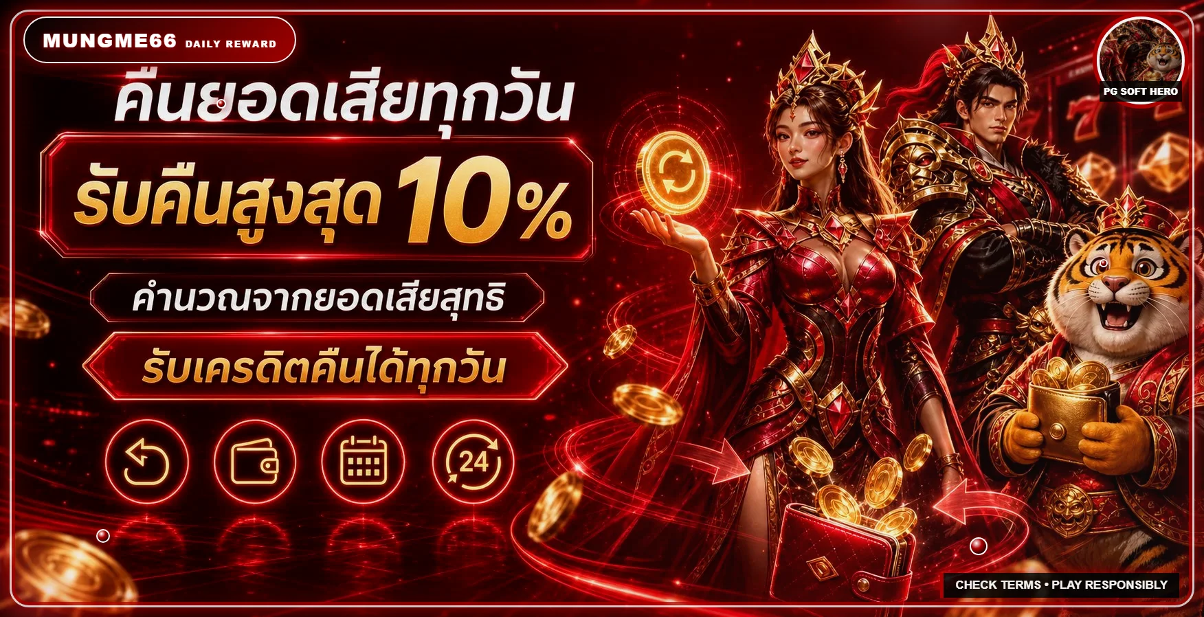 แบนเนอร์สิทธิ์คืนยอดรายวันของ MUNGME66 พร้อมตัวละครแฟนตาซี